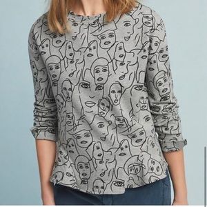 Eva Franco (Anthropologie) Gray & Black Forever Peplum Sweatshirt Cotton Top M